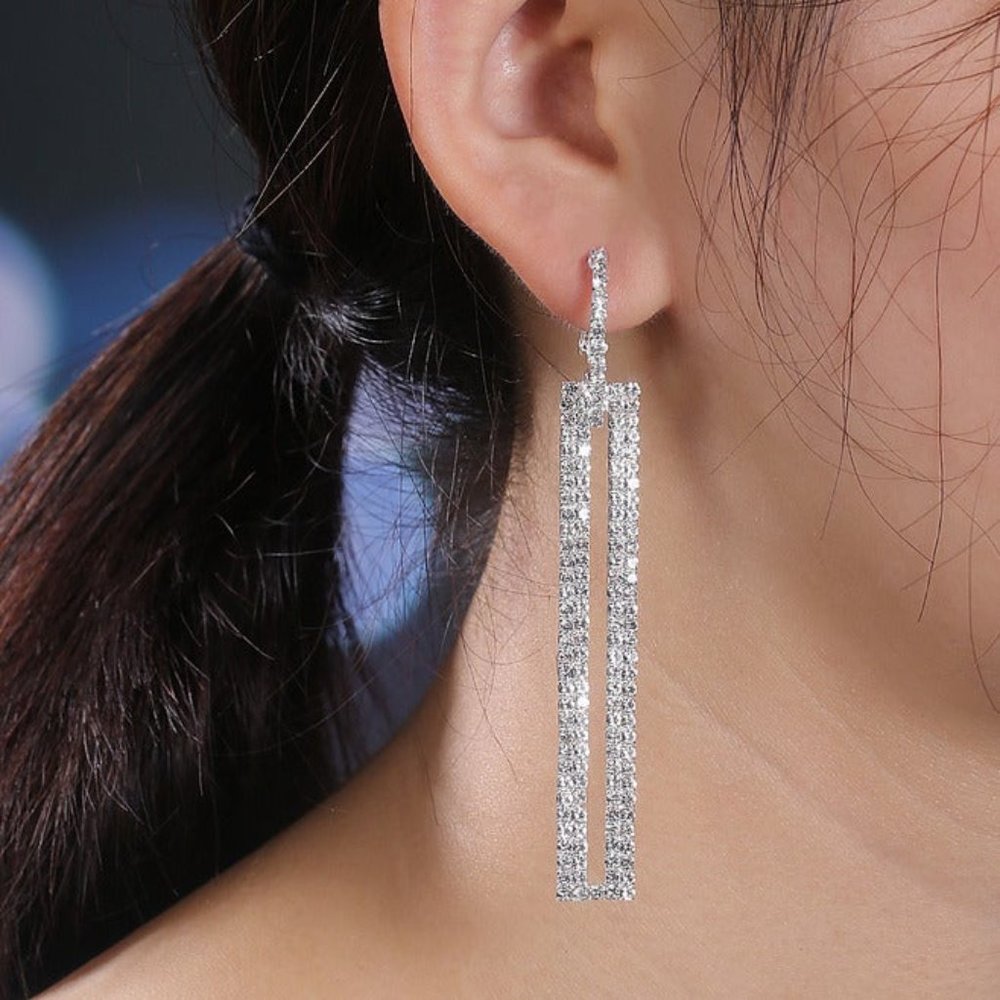2ct Diamond 925 Silver Drop Earrings Statement Long Tall Ladies Big 2 ct Jewelry - Picture 1 of 5
